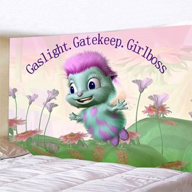 FENDROM Gaslight Gatekeep Girlboss Bibble Pink Meme Tapestry For Bedroom College Dorm Wall Hanging Home Decor Bibble Funny Tapestry