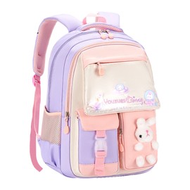 Kids Backpack Soft Comfortable Multi Layer Large Capacity Oxford Fabric Girl Bunny Backpack for School Purple
