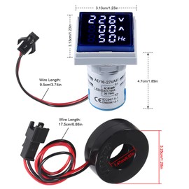 Alinan 3 in 1 60-500V 0-100A AC Digital Ammeter Voltmeter, 22mm Square Digital Tube Screen with Transformer, LED Display Voltage Detector Current Tester Gauge(Blue)