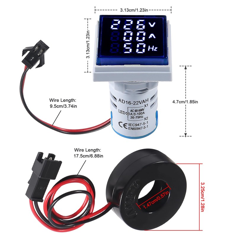 Alinan 3 in 1 60-500V 0-100A AC Digital Ammeter Voltmeter,