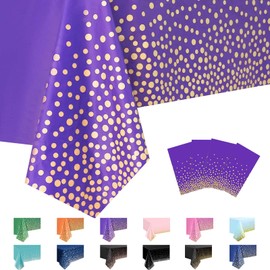 MORAINJAY 4Pcs Purple and Gold Dot Party Tablecloth,137x274cm Rectangle Table Cloth,Waterproof Plastic Confetti Table Cover for Outdoor Picnic,Wedding, Birthday,Christmas Table Decorations