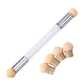 Double End Nail Art Gel Polish Color Gradient Brush + 6 Sponge Head Transfer Stamping Blooming Pen Manicure Tools A