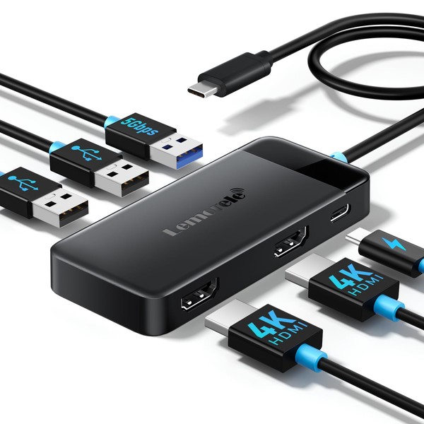Lemorele Docking Station Dual Monitor - 6 in 1 USB