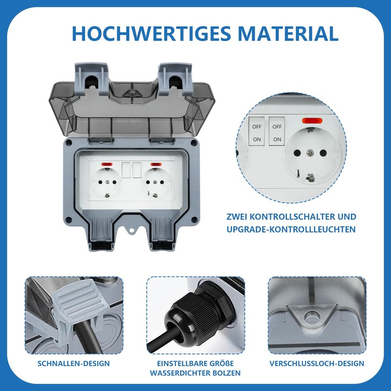 Marscharm Outdoor Socket 2-Way Waterproof Socket IP66 with Switch Indicator