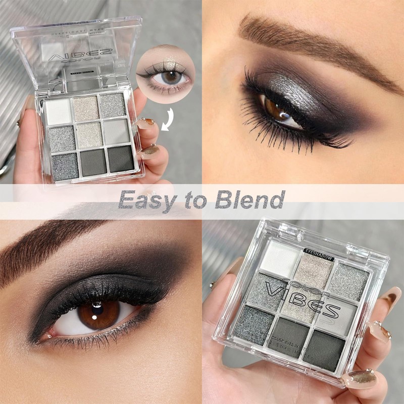 EONFAVE Smoky Eyeshadow Palette - 9 Colours Black Grey White
