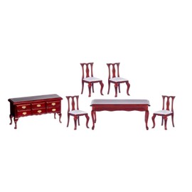 Dollhouse Miniature Queen Anne Dining Set, 6 pc, Mahogany Finish #T3145