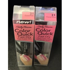 Sally Hansen Color Quick Fast Dry Nail Color Pen, 21 Coral Pink (Pack of 2)