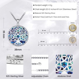 Eusense Tree of Life Pendant Necklace 925 Sterling Silver Gifts for Father's Day Jewellery for Mother Women Girls, Sterling Silver, No Gemstone