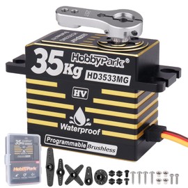 HobbyPark Waterproof RC Servo High Torque Brushless Motor Metal Gear Digital Servo Aluminum Case for 1/8 1/10 RC Crawler SCX10 TRX4 RC Truck Car Buggy RC Basher Bashing 180° HV (35kg Torque)