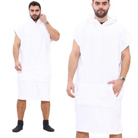 A2Z Adults Towel Poncho Bathrobe Soft Beach Bath Swim Robe Ladies Mens - Towel Bathrobe 128 White L-XL