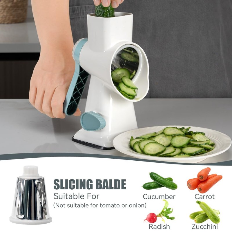 KEOUKE Rotary Cheese Grater with Handle Vegetable Cheese Shredder Slicer