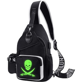 Xinveen Luminous Sling Bag Cross Body Shoulder Backpack Multifunction Chest Bag for Men Boys Travel Sports Skull