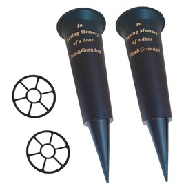Set of 2 Black In Loving Memory Nan & Grandad Spiked Memorial Grave Flower Vases Graveside Memorial with flower holder inserts