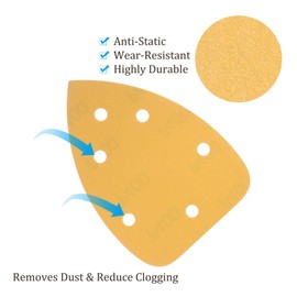 Kozelo 40pcs Mouse Detail Sander Sandpaper - [6-Hole 400 Grit] Aluminum Oxide Triangle Hook and Loop Sanding Pads Sheet for Sanding and Polishing Wood Furniture Metal Use