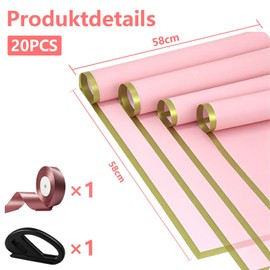 20 Sheets Bouquet of Wrapping Paper (with Ribbon and Paper Cutter) Pink Flower Bouquet Paper, Waterproof Wrapping Paper, Elegant Bouquet Paper, Flower Paper for Gift Wrapping, Flowers, Art