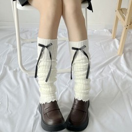 BLESSI Women's Y2k Kawaii Zpper Leg Warmers Lolita Japanese Leg Warmer Goth Harajuku White Black socks (White 3)