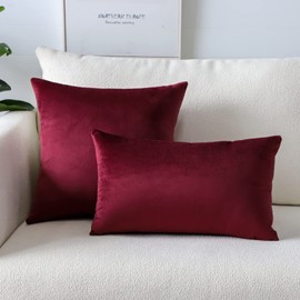 Artscope Luxury Velvet Pillow Covers Super Soft Decorative Square Throw Pillow Covers Case Cushion Covers for Sofa Couch Bedroom Car Decor 12x20 Inch Wine Red