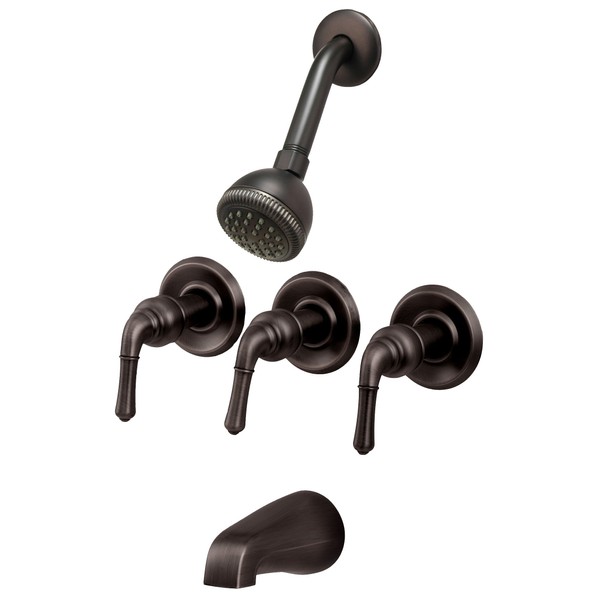 8" Three-handle Tub and Shower Faucets, Oil Rubbed Bronze, Washerless - By PlumbUSA 34537