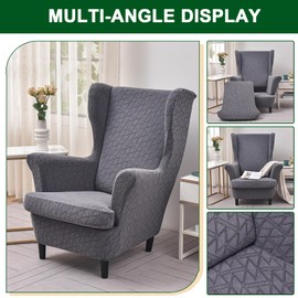 CRFATOP Jacquard Wing Chair Slipcovers 2 Piece Stretch Wingback Chair Cover Spandex Wing Back Armchair Covers Furniture Protector with Elastic Bottom for Living Room Bedroom Wingback Chair,10