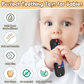 AiTuiTui Baby Teether Teething Relief Toys for 3 6 9 12 Months Gifts, Silicone Sensory Remote Control Baby Teether Toy for Babies Newborn Infant Boy Girl Autism Toys, Blue & Black