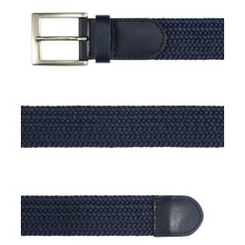 Streeze 35mm Wide Stretch Belt - Braided Elastic Woven Belt with Silver Buckle Ideal for Jeans (Small 27" - 31", Navy)