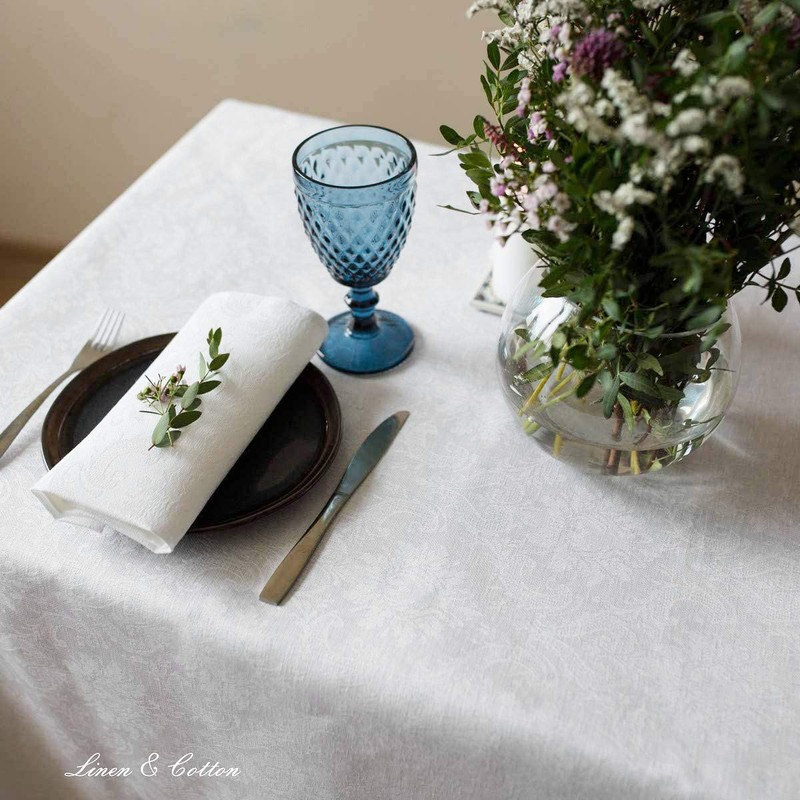 Linen & Cotton Jacquard Damask Tablecloth Table Linen Waverly 46%