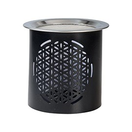 Black Iron Incense Warmer with Flower of Life Motif - Handmade, Strainer for Smoking with Tea Light, 8 cm Height - Aromatherapy Warmer for Mediation and Spiritual Atmosphere
