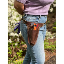 Garden Tool Belt, Handmade Premium Leather with Pouches Pockets Holster for Women & Men, Gardeners, Florists, Electrician, Carpenter, Flower Farmer, Landscaper, Construction (Small Size)