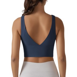 IDOPIP Women's Sports Bra: Strong Hold Seamless Bra Without Underwire Yoga Bra - Push Up Crop Tops Elastic Feel-Good Bra Non-Wired Soft Fitness Running Jogging Deep V Back Bustier Large Sizes, blue
