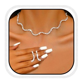 Unicra Silver Rhinestone Necklace Earrings Sets Bridal Wedding Jewelry Set Formal Prom Costume Jewelry Sets for Women and Brides (Silver)