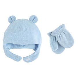 Luvable Friends Unisex Baby Beary Cozy Hat and Mitten Set, Light Blue Toddler, 12-18 Months