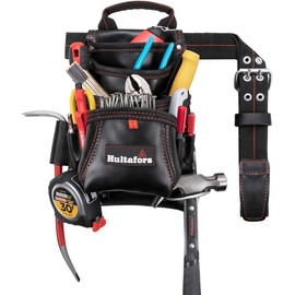 Hultafors Work Gear HT5433 Carpenter's Heavy-Duty Leather Nail & Tool Bag, Double-Gusset Front Pockets