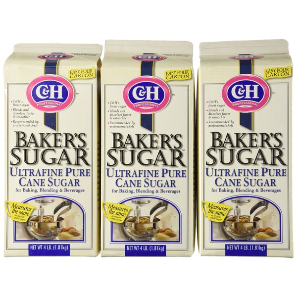 C & H Baker`s Sugar Ultra-Fine Pure Cane Sugar 4 lbs. (Pack of 3)