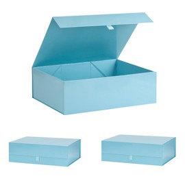 PLINJOY Extra Large Gift Box 3 Pack 16.5x14x5.5 Inches,Blue Gift Boxs for Presents with Lid Magnetic Closure Collapsible,Groomsman Proposal Box,Birthday, Christmas,for Clothes and Large Gifts