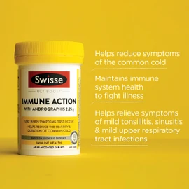 Swisse Ultiboost Immune Action with Andrographis to Help Reduce Common Cold Symptoms - 60 Tablets