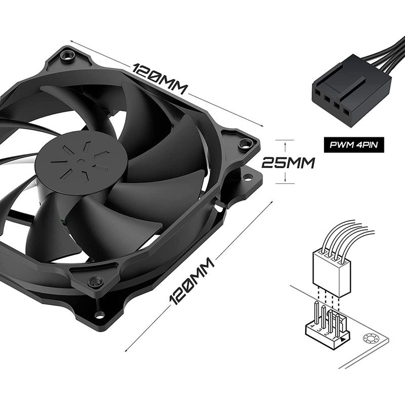 upHere 120mm PWM 4-Pin Case Fan - Ultra Quiet High