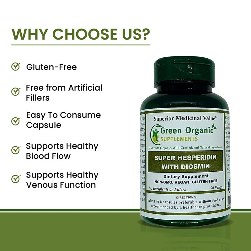 Green Organic Supplements Super Hesperidin with Diosmin, Narangin Hand Made,