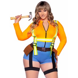 Leg Avenue 2 PC Nailed It Construction Worker, includes zip up romper and reflective garter harness with tool pockets.