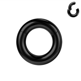 BodyAce Black Hinged Segment Clicker PA Rings, 2G 4G 6G 8G 10G 12G Large Spring Action BCR Rings, Surgical Steel Septum Nose Rings Ear Gauges Earrings Hoops [6G(4mm),Hoops:12mm]