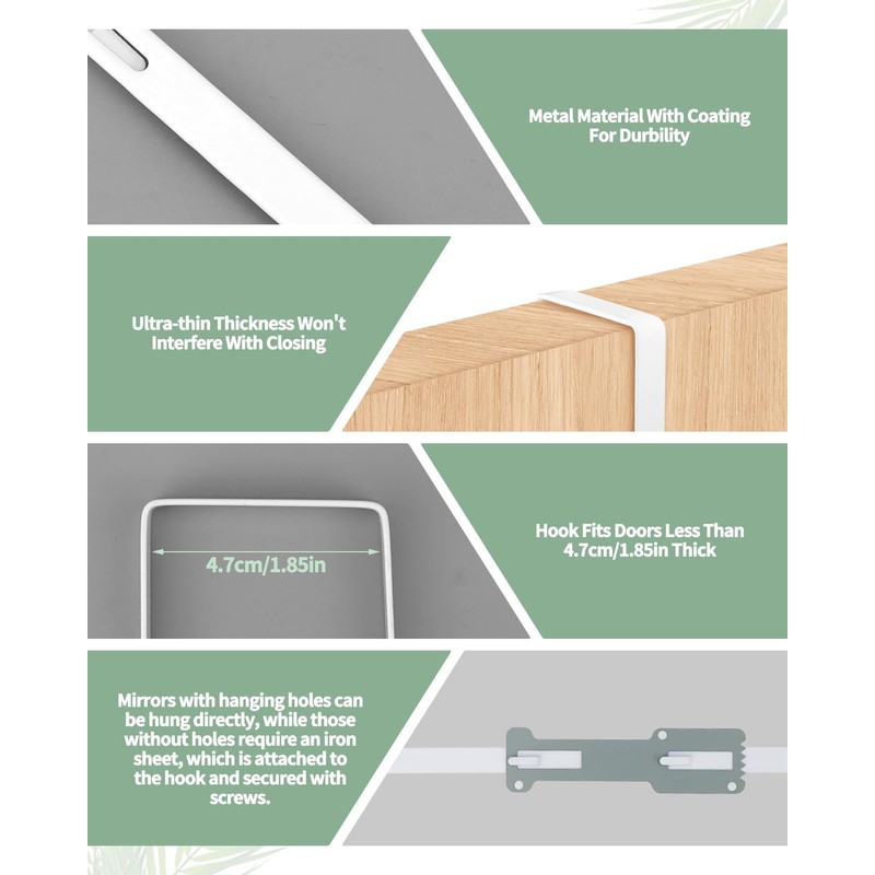 OXDFK 4 PCS Over The Door Mirror Hanger, Adjustable Door