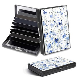 DHYYDSQZ Credit Card Holder, Blue Flowers Design Mini RFID Blocking Aluminum Wallet Slim Metal Hard Case Shell Travel Wallet ID Case Small Credit Cards Case Business Cards for Women Men Girls