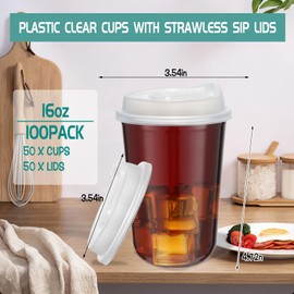 Foxtell 50 Pcs 16 Oz Clear Plastic Cups with Strawless Sip Lids Disposable Round Bottom Togo Cup for Iced Coffee Smoothie Beverage Cold Drinks Disposable Iced Coffee Cup for Party Catering BBQ