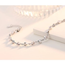 BSLVWG Silver Bracelets for Womens,925 Sterling Silver Heart Bracelet Crystal Bracelet Zirconia Adjustable Ladies Bracelets,Mothers Day Gifts for Women Mum Wife Girlfriend (White)