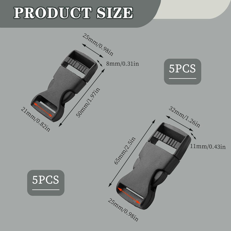 10PCS Plastic Buckles 20MM 25MM, Quick Side Release Clips Quick