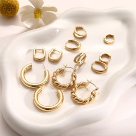 Juego de 9 pares de aretes pequeños de oro/plata para mujer, chapados en oro de 14 quilates, aretes pequeños, hipoalergénicos, gruesos, abiertos, ligeros, gruesos, para regalos, Mediano, Latón, No es