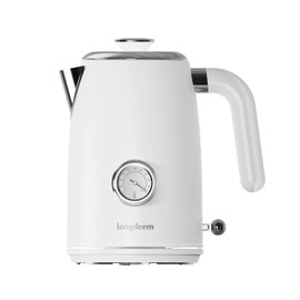 Retro Electric Tea Kettle 1L, Stainless Steel Water Boiler with Built-in Thermometer, BPA-Free, Fast Boil, Auto Shut-Off, Perfect for Home, Office, Dorm, Pure Water, Drip-Free Spout, White