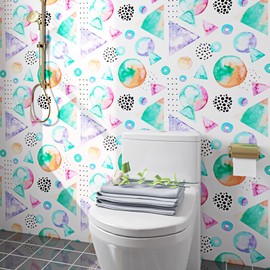 ReWallpaper Geometric Wallpaper Peel and Stick Colorful Contact Paper for Cabinets Walls Classroom Kids Room 17.5in x 10ft Watercolor Mural Wall Paper Sticker Pull Bedroom Nursery Green Pink Gold