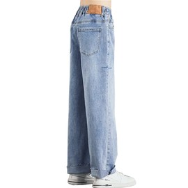YaYabroe Kids Girls Ripped Jeans Washed Elastic Waist Wide Leg Baggy Pants Size 5-14 Years (Light Blue, 10-11 Years)