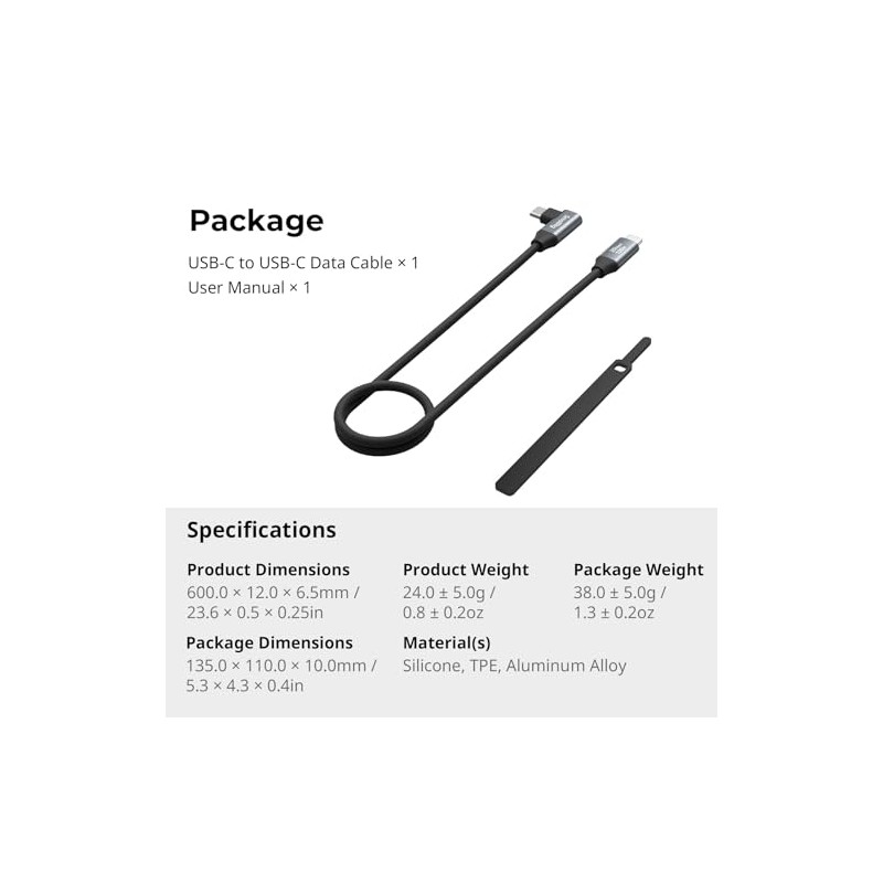SMALLRIG Cable de datos USB C a USB C 1.97