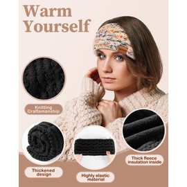 MUTKIS Winter Headbands for Women 3 Pack, Ear Warmers for Women Knit Fleece Lined, Ear Muffs Cold Weather Stocking Stuffers, Confetti Black&Confetti Oatmeal&Confetti Burgundy, 1 Count (Pack of 3)